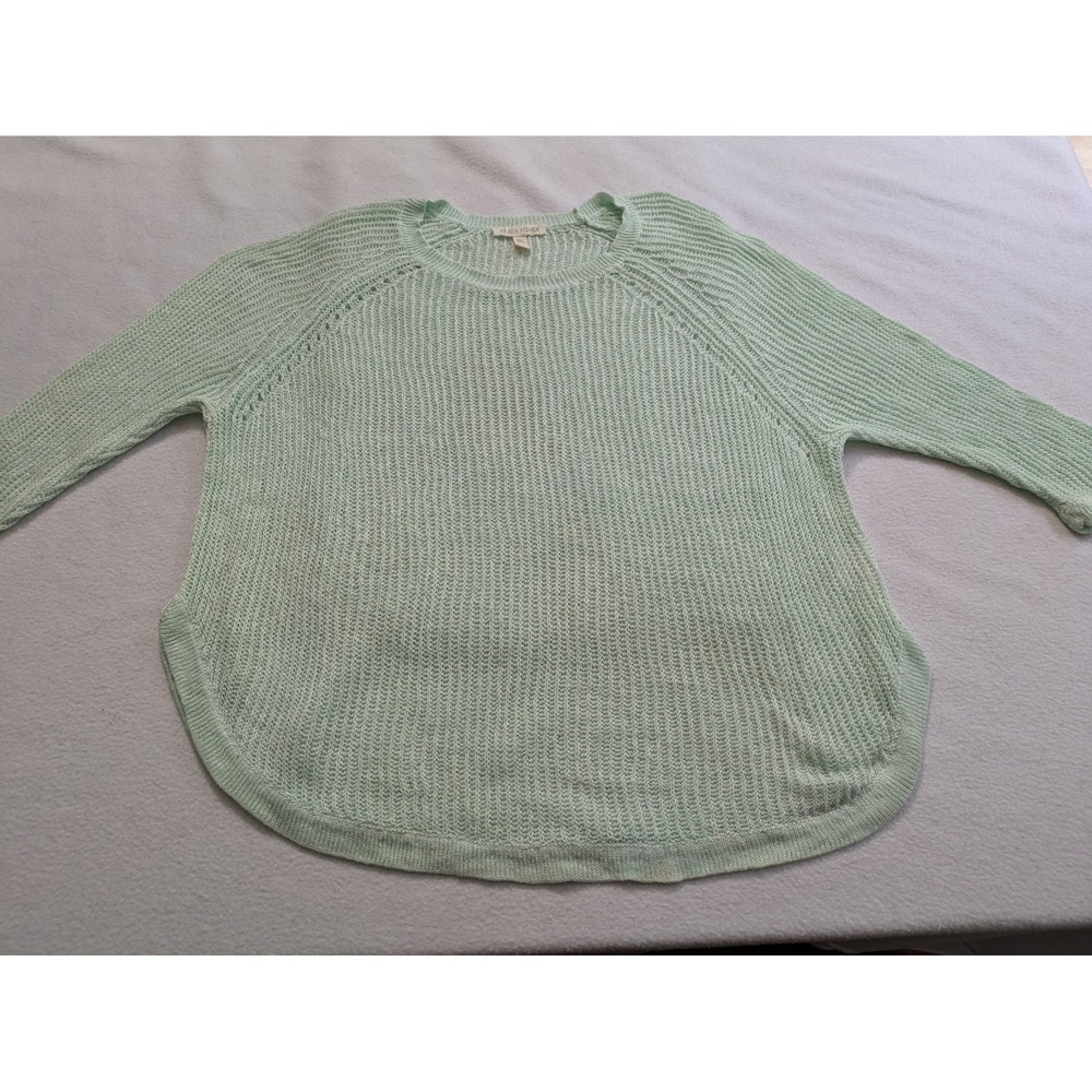 EILEEN FISHER 100% linen Sweater 3/4 Sleeve Crew Neck Med Mint Green Lightweight